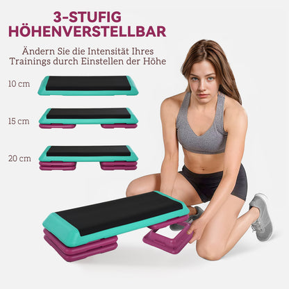 Adjustable Height Fitness Stepper 3 Levels (10/15/20 cm) Non-Slip Step Bench for Home Gym Office Plastic Black+Green+Purple