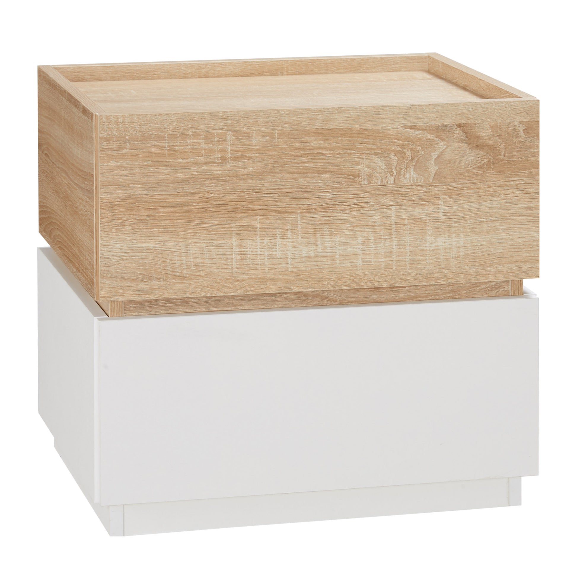 Modern Stackable Bedside Table with 2 Drawers, Bedroom Cabinet, Side Table for Living Room, 50x40x47.5cm, White and Wood
