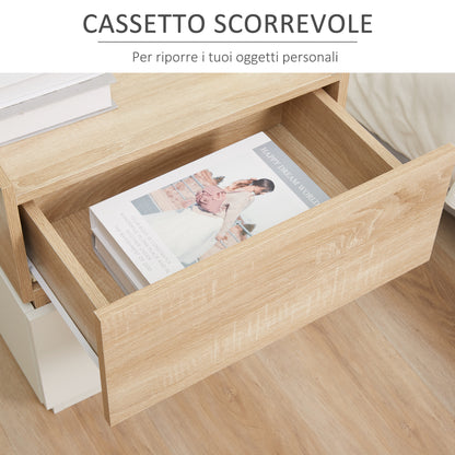 Modern Stackable Bedside Table with 2 Drawers, Bedroom Cabinet, Side Table for Living Room, 50x40x47.5cm, White and Wood