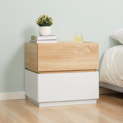 Modern Stackable Bedside Table with 2 Drawers, Bedroom Cabinet, Side Table for Living Room, 50x40x47.5cm, White and Wood