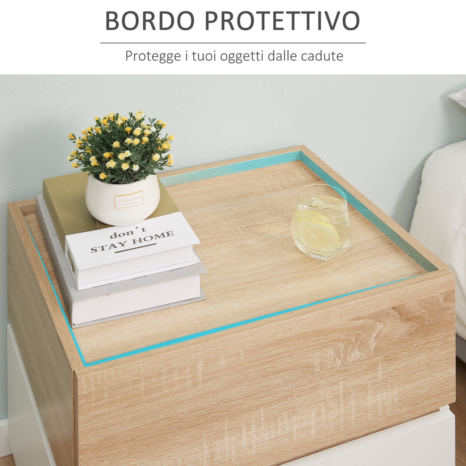 Modern Stackable Bedside Table with 2 Drawers, Bedroom Cabinet, Side Table for Living Room, 50x40x47.5cm, White and Wood