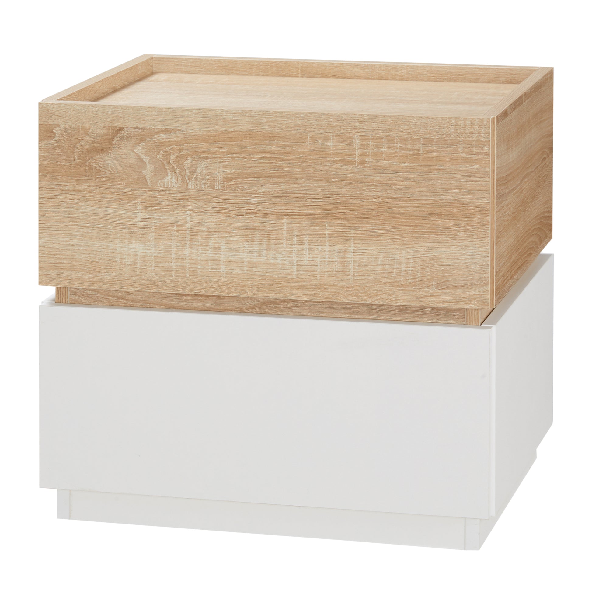 Modern Stackable Bedside Table with 2 Drawers, Bedroom Cabinet, Side Table for Living Room, 50x40x47.5cm, White and Wood