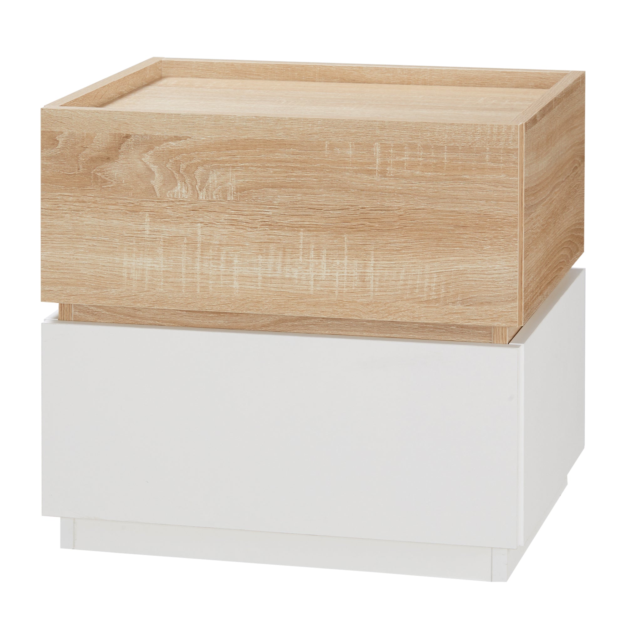 Modern Stackable Bedside Table with 2 Drawers, Bedroom Cabinet, Side Table for Living Room, 50x40x47.5cm, White and Wood