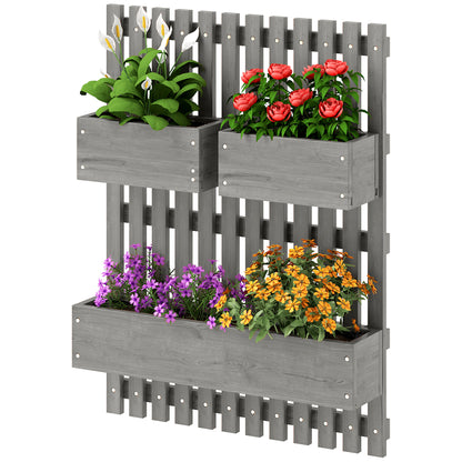 Wall-Mounted Vertical Planter — 3 Removable Fir Wood Boxes with Non-Woven Liners, 60 x 16 x 80 cm (Gray)