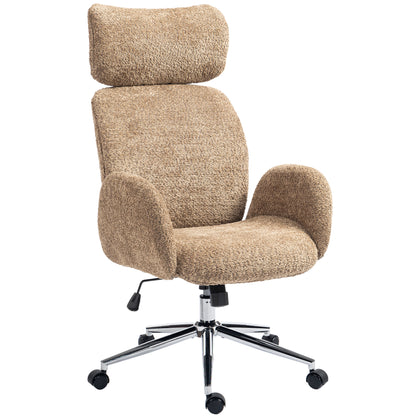 Office Chair for Home Office with Armrests, Adjustable Headrest, Height-Adjustable Swivel Chair with Tilt, Bouclé Finish, Brown