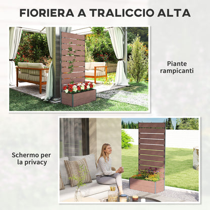 planter box with slatted trellis, raised bed with trellis for climbing plants, 72x38x150cm, light brown