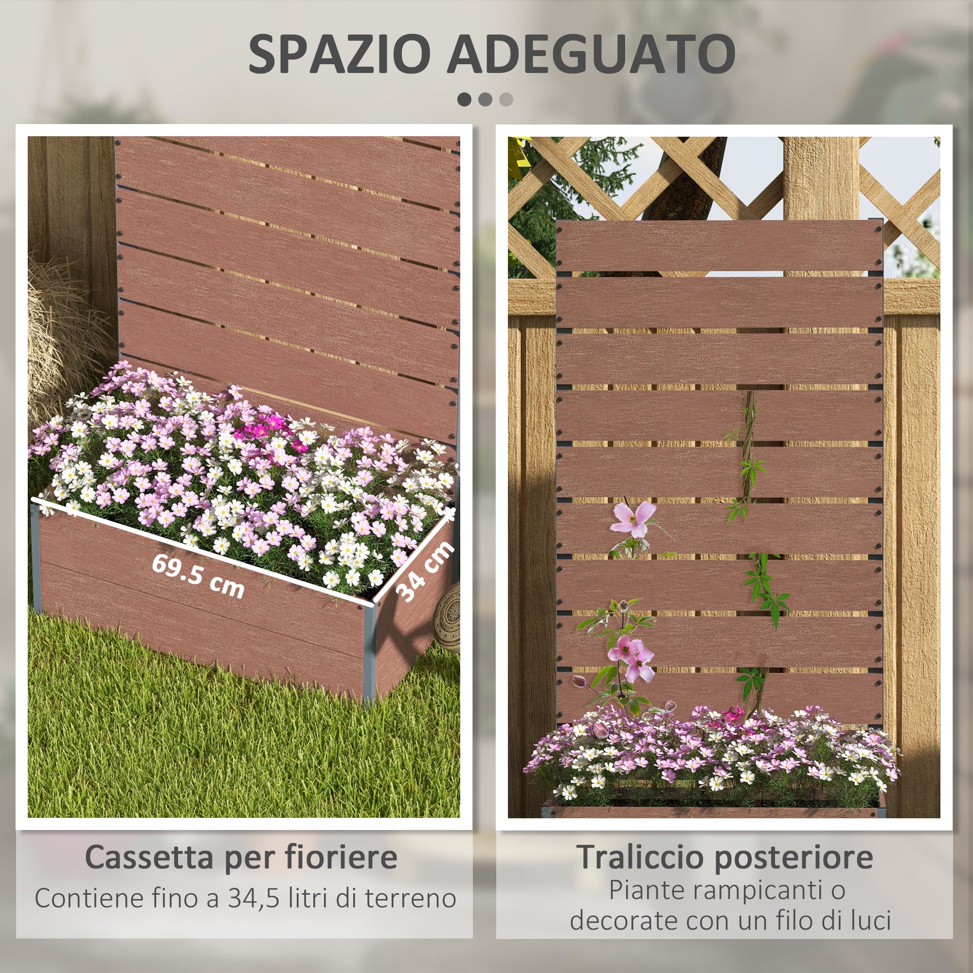 planter box with slatted trellis, raised bed with trellis for climbing plants, 72x38x150cm, light brown