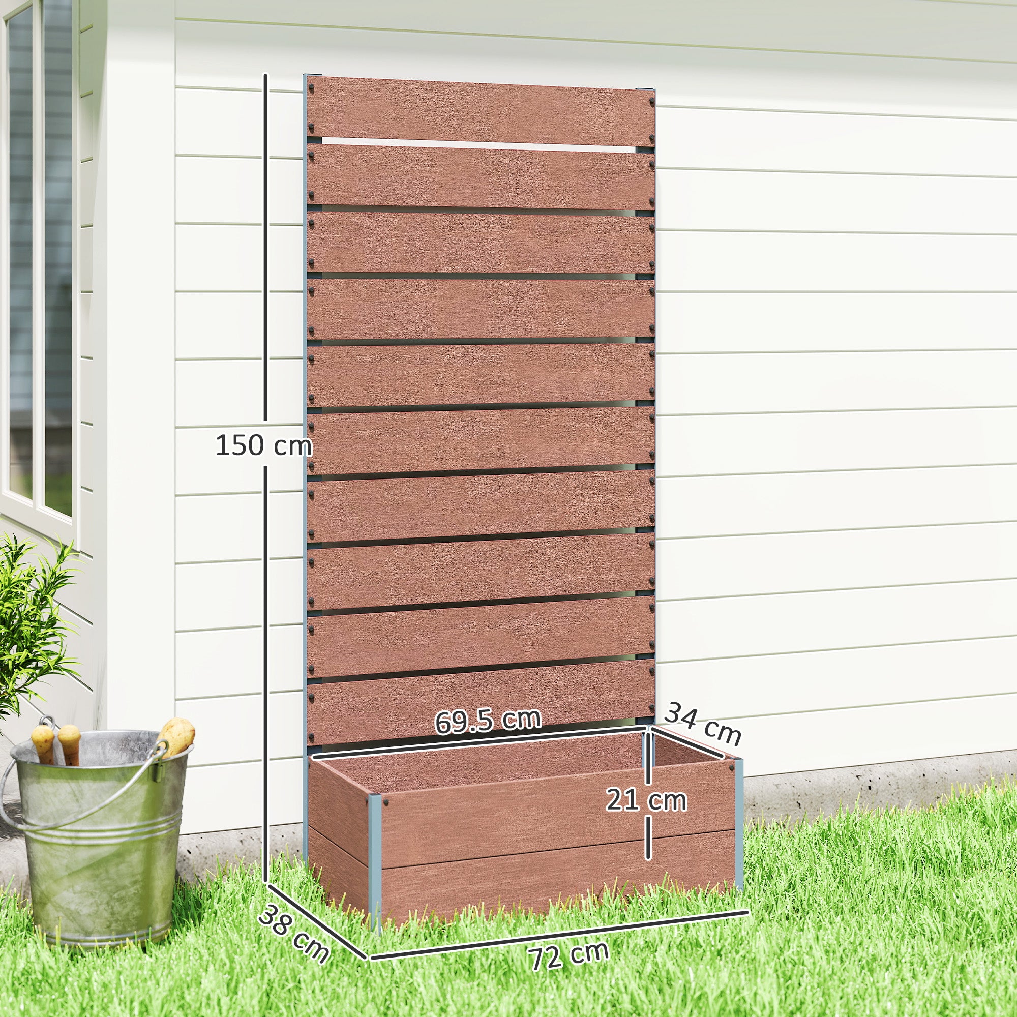 planter box with slatted trellis, raised bed with trellis for climbing plants, 72x38x150cm, light brown