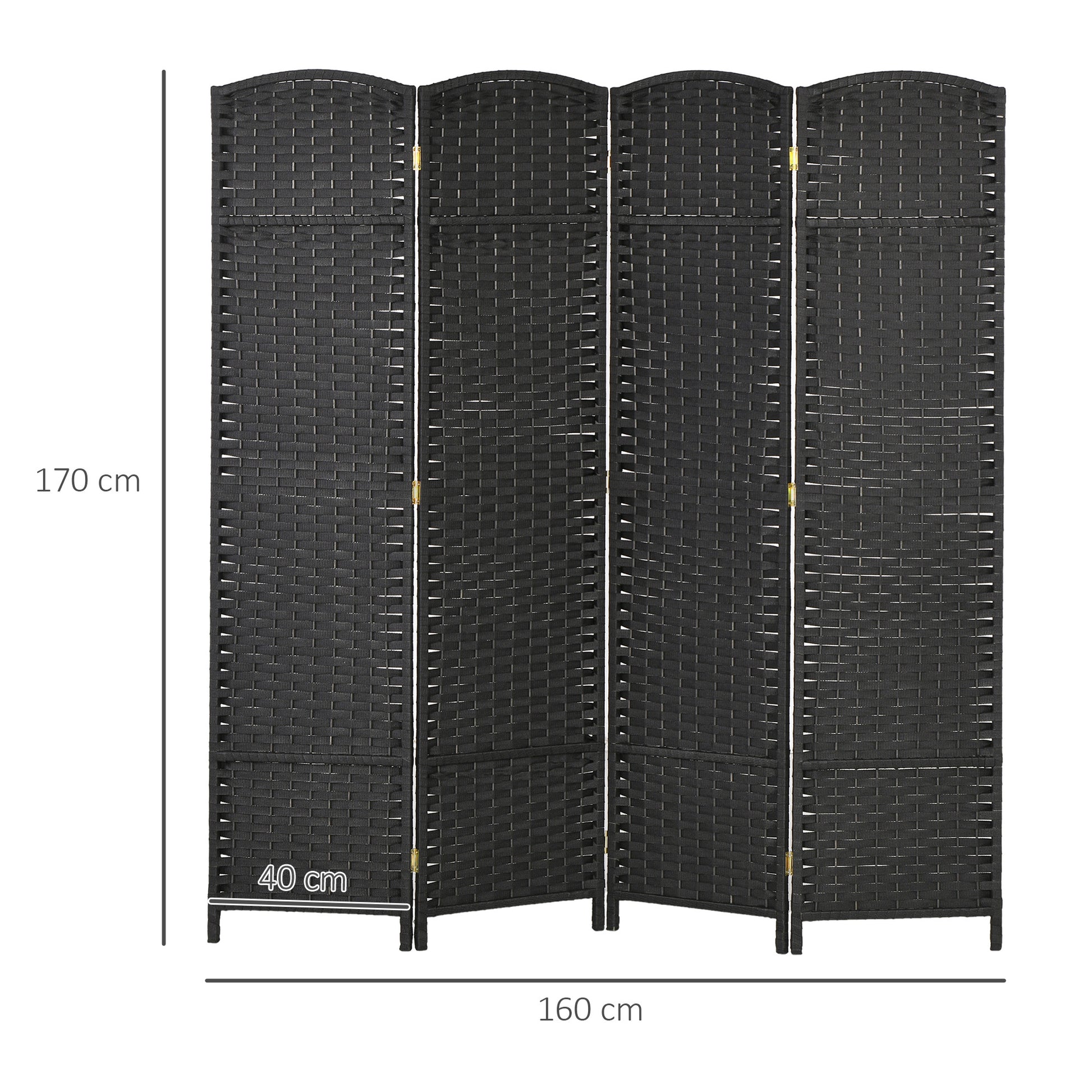 4-Panel Room Divider 160x170 cm Folding Room Divider for Living Room Bedroom Office Black