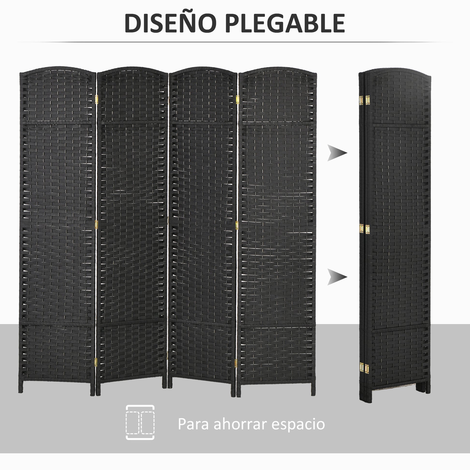 4-Panel Room Divider 160x170 cm Folding Room Divider for Living Room Bedroom Office Black