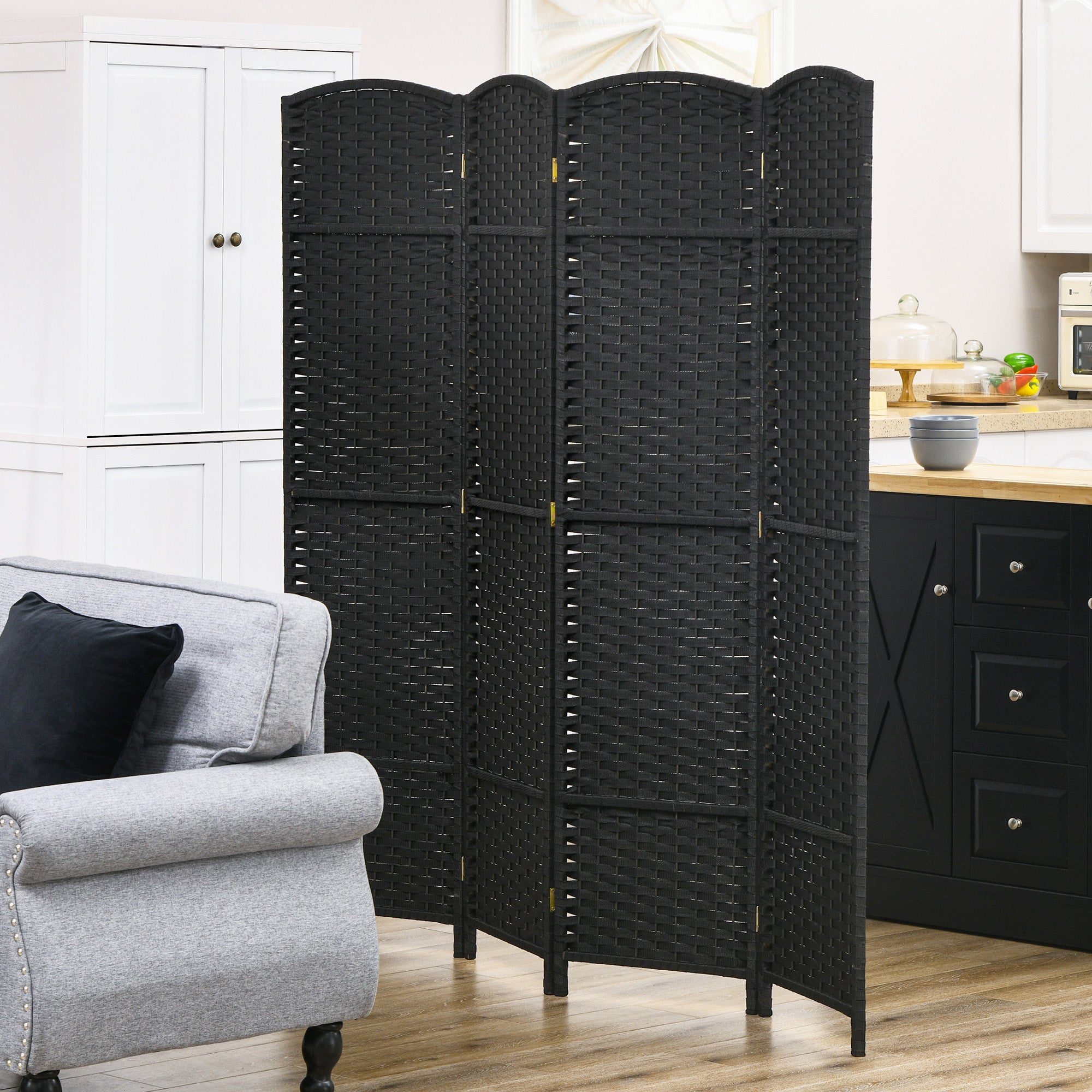 4-Panel Room Divider 160x170 cm Folding Room Divider for Living Room Bedroom Office Black