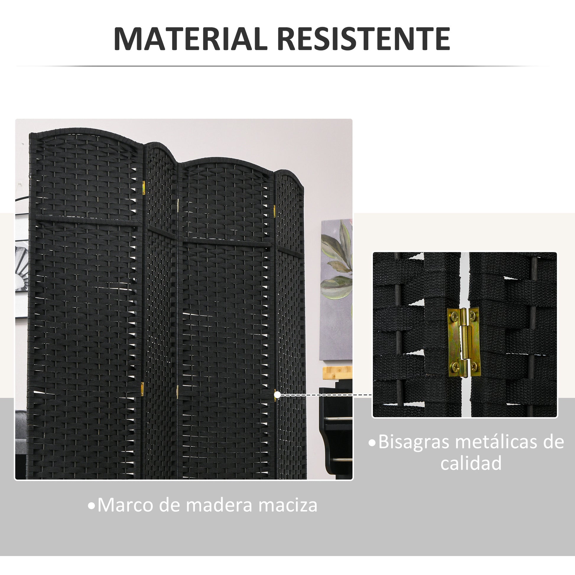 4-Panel Room Divider 160x170 cm Folding Room Divider for Living Room Bedroom Office Black