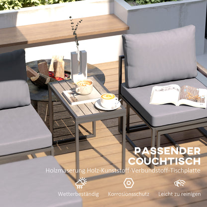 Garden Furniture Set 2 Person Steel Weatherproof Balcony Furniture Set with 2 Armchairs Seat Cushions Side Table Footstool Outdoor Seating Group Patio Furniture Garden Furniture Set for Garden Terrace Balcony Gray