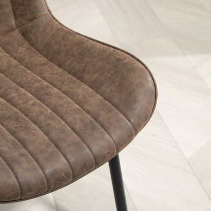 Set of 2 dining chairs modern kitchen chair in synthetic coating with tufted design and metal legs, for living room, dining room, bedroom, brown