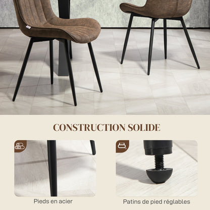 Set of 2 dining chairs modern kitchen chair in synthetic coating with tufted design and metal legs, for living room, dining room, bedroom, brown