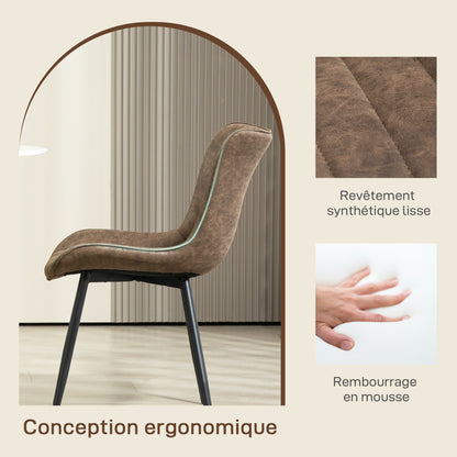 Set of 2 dining chairs modern kitchen chair in synthetic coating with tufted design and metal legs, for living room, dining room, bedroom, brown