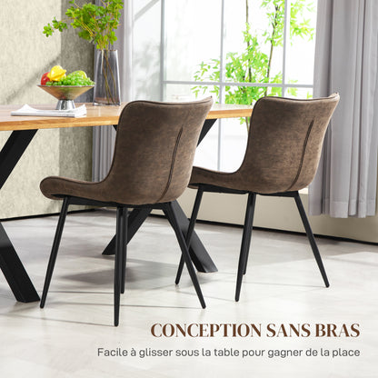 Set of 2 dining chairs modern kitchen chair in synthetic coating with tufted design and metal legs, for living room, dining room, bedroom, brown