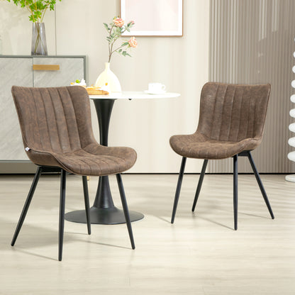 Set of 2 dining chairs modern kitchen chair in synthetic coating with tufted design and metal legs, for living room, dining room, bedroom, brown