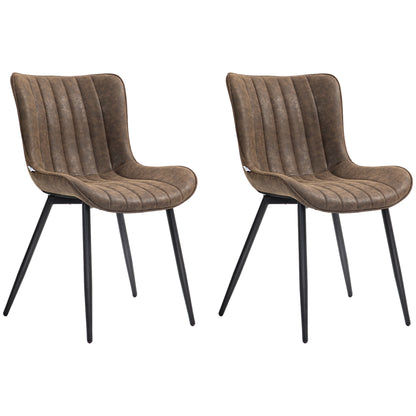 Set of 2 dining chairs modern kitchen chair in synthetic coating with tufted design and metal legs, for living room, dining room, bedroom, brown