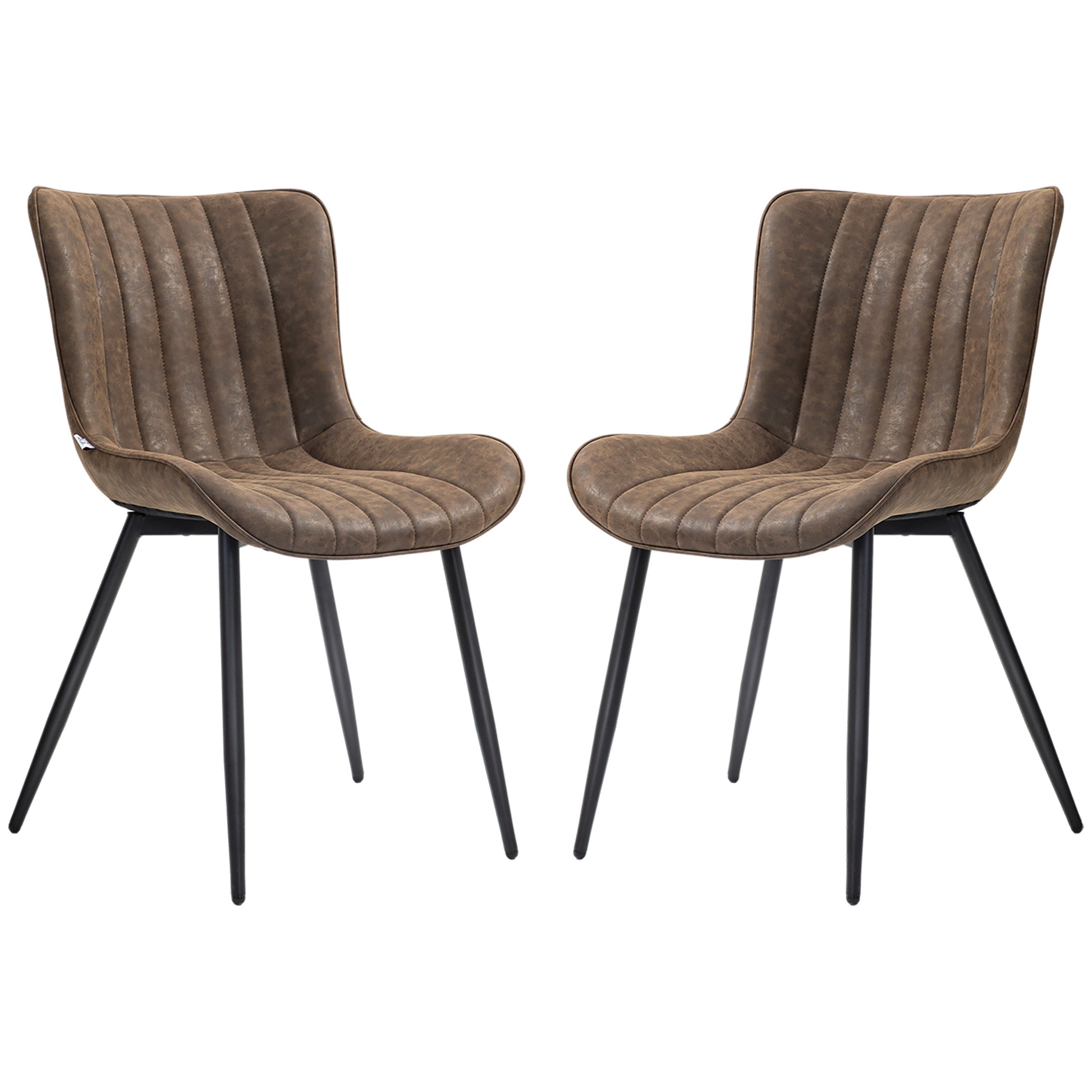 Set of 2 dining chairs modern kitchen chair in synthetic coating with tufted design and metal legs, for living room, dining room, bedroom, brown