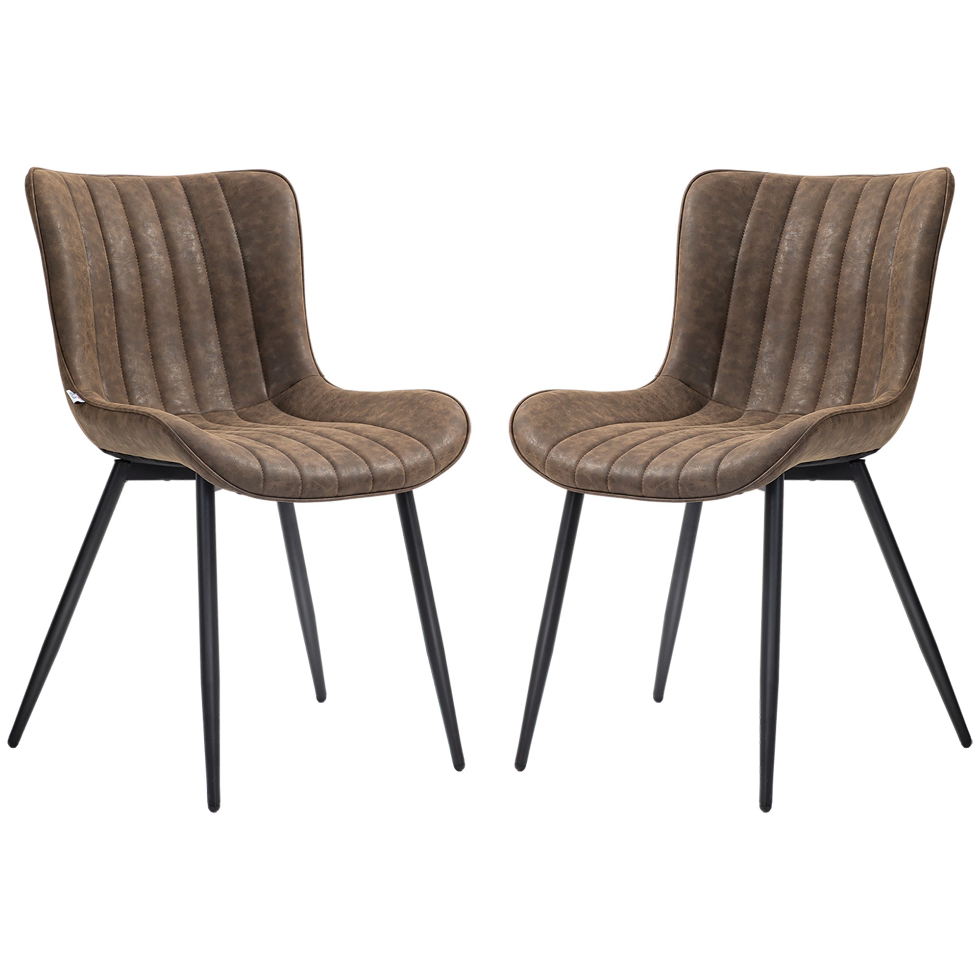 Set of 2 dining chairs modern kitchen chair in synthetic coating with tufted design and metal legs, for living room, dining room, bedroom, brown