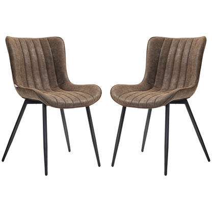 Set of 2 dining chairs modern kitchen chair in synthetic coating with tufted design and metal legs, for living room, dining room, bedroom, brown