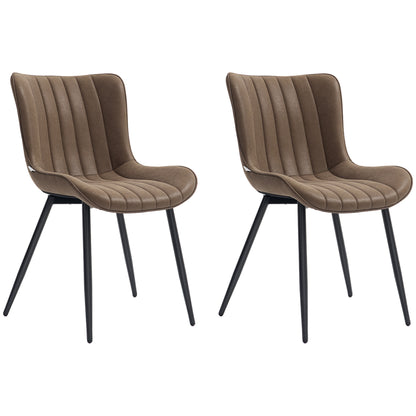 Set of 2 dining chairs modern kitchen chair in synthetic coating with tufted design and metal legs, for living room, dining room, bedroom, brown