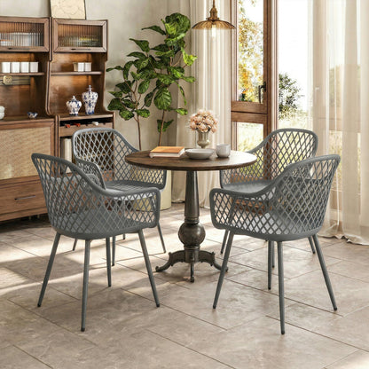 4-Pack Garden Chairs — UV-Resistant Plastic with Armrests & Backrest, Powder-Coated Metal Legs, 120 kg Capacity, Dark Gray