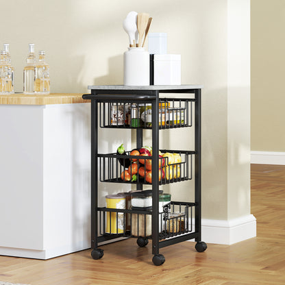 Kitchen Cart Vegetable Cart for Kitchen with 3 Sliding Baskets and Steel Frame Wheeled Auxiliary Cart for Dining Room 49.5x31x69 cm Light Grey