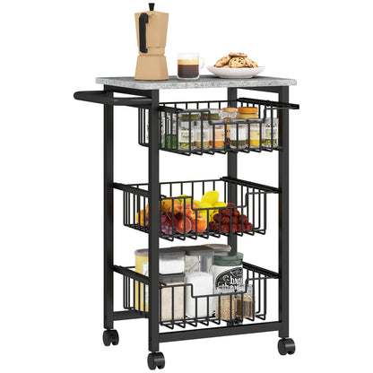 Kitchen Cart Vegetable Cart for Kitchen with 3 Sliding Baskets and Steel Frame Wheeled Auxiliary Cart for Dining Room 49.5x31x69 cm Light Grey