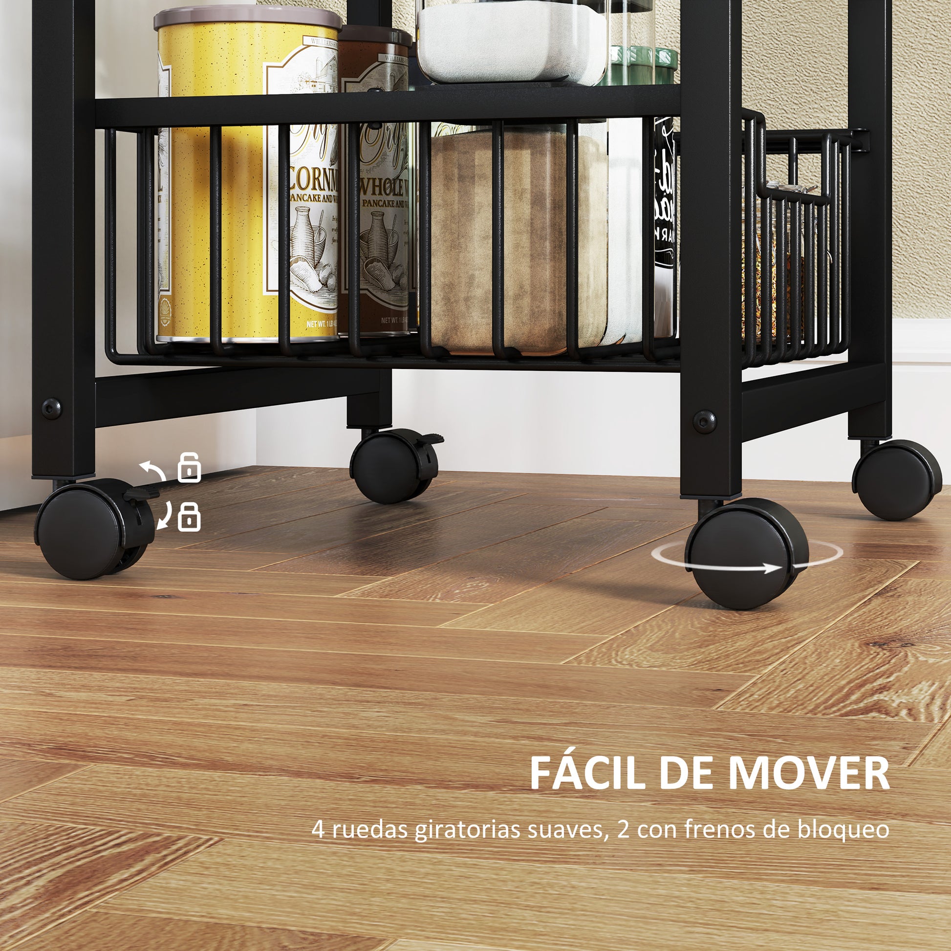 Kitchen Cart Vegetable Cart for Kitchen with 3 Sliding Baskets and Steel Frame Wheeled Auxiliary Cart for Dining Room 49.5x31x69 cm Light Grey