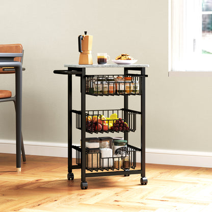Kitchen Cart Vegetable Cart for Kitchen with 3 Sliding Baskets and Steel Frame Wheeled Auxiliary Cart for Dining Room 49.5x31x69 cm Light Grey
