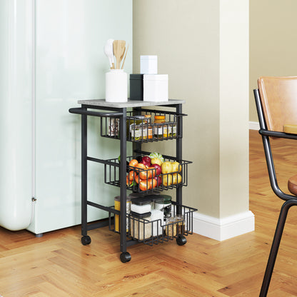 Kitchen Cart Vegetable Cart for Kitchen with 3 Sliding Baskets and Steel Frame Wheeled Auxiliary Cart for Dining Room 49.5x31x69 cm Light Grey