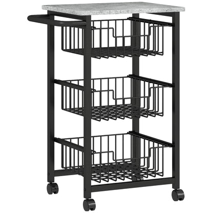 Kitchen Cart Vegetable Cart for Kitchen with 3 Sliding Baskets and Steel Frame Wheeled Auxiliary Cart for Dining Room 49.5x31x69 cm Light Grey