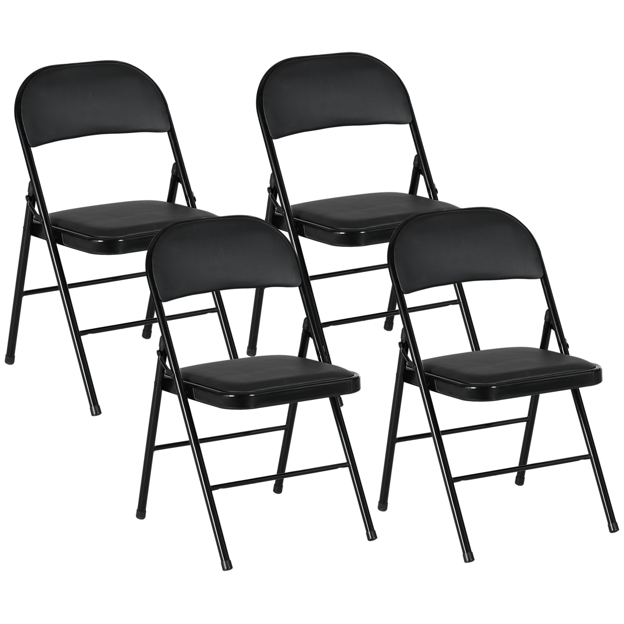 4-Piece Folding Chairs Set, Portable Office Chair with Cushion, Leatherette, Steel Legs, Foldable Chair for Office Reception Waiting Room, Black