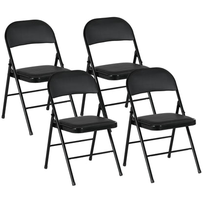 4-Piece Folding Chairs Set, Portable Office Chair with Cushion, Leatherette, Steel Legs, Foldable Chair for Office Reception Waiting Room, Black