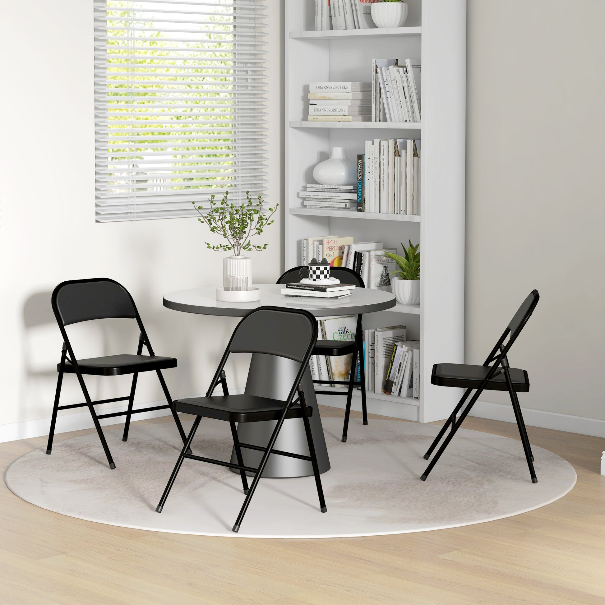 4-Piece Folding Chairs Set, Portable Office Chair with Cushion, Leatherette, Steel Legs, Foldable Chair for Office Reception Waiting Room, Black