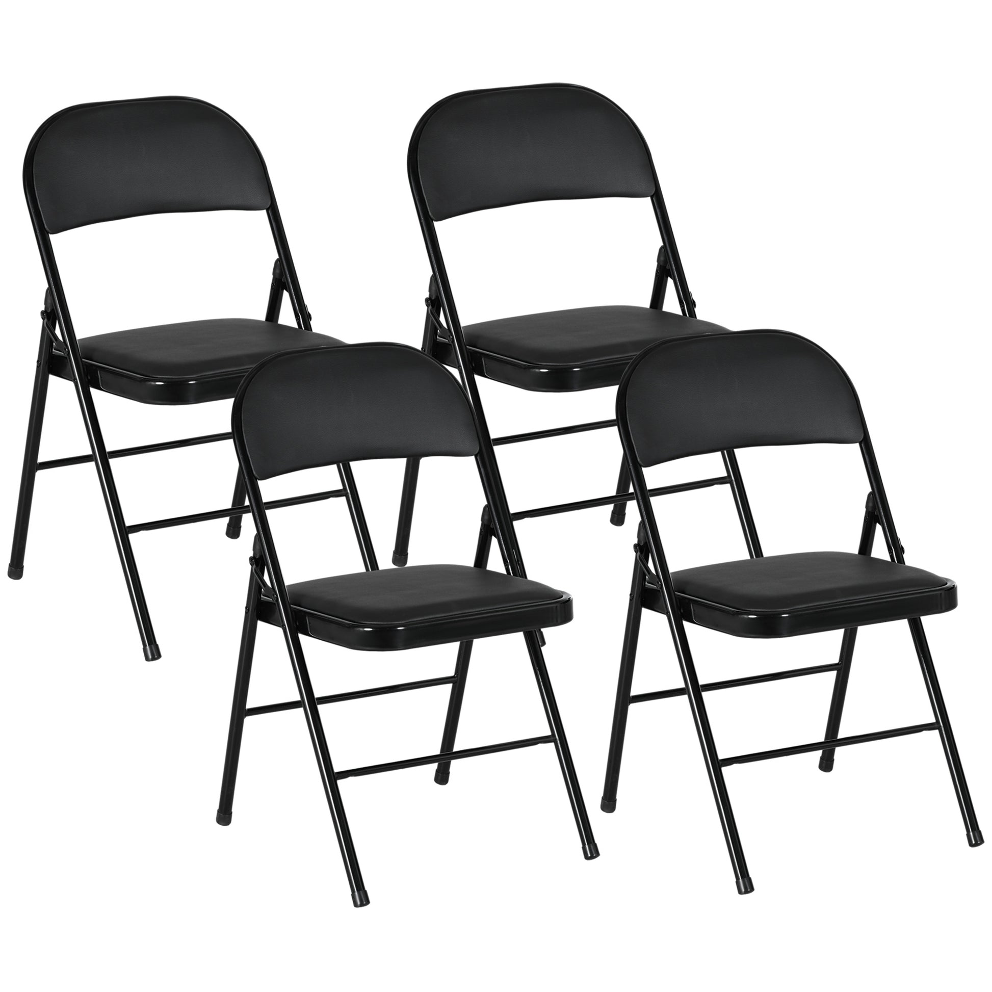 4-Piece Folding Chairs Set, Portable Office Chair with Cushion, Leatherette, Steel Legs, Foldable Chair for Office Reception Waiting Room, Black