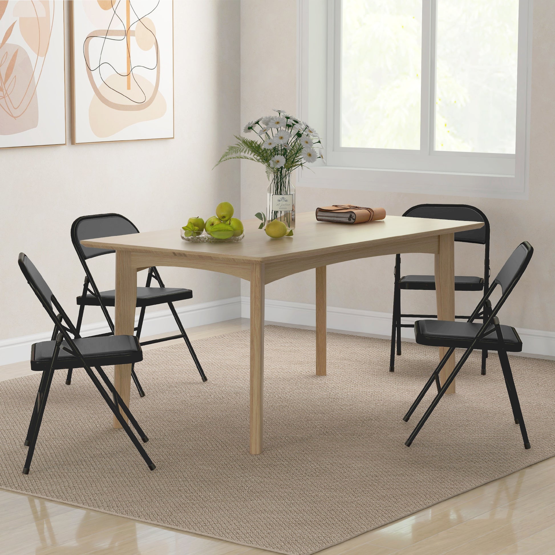 4-Piece Folding Chairs Set, Portable Office Chair with Cushion, Leatherette, Steel Legs, Foldable Chair for Office Reception Waiting Room, Black