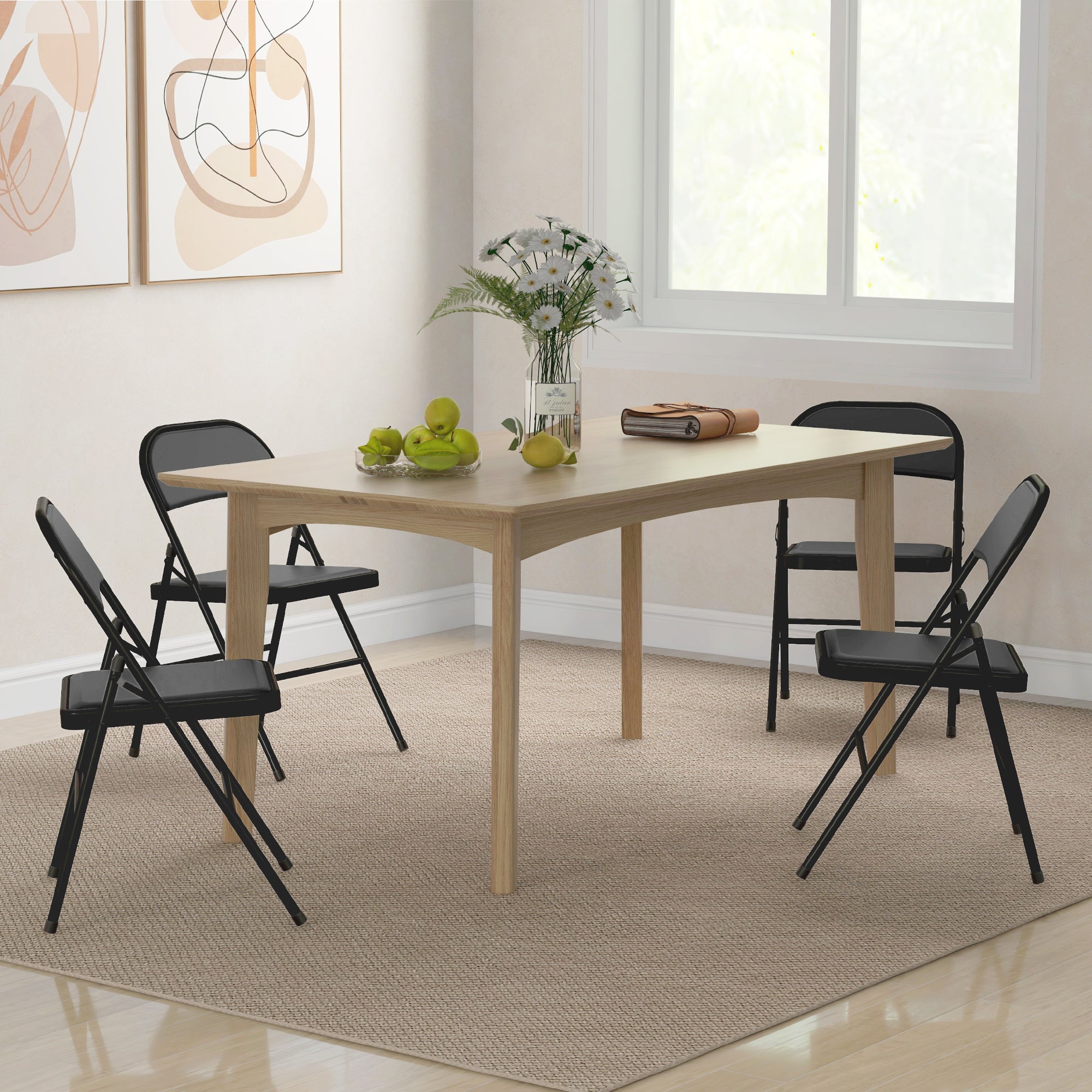4-Piece Folding Chairs Set, Portable Office Chair with Cushion, Leatherette, Steel Legs, Foldable Chair for Office Reception Waiting Room, Black