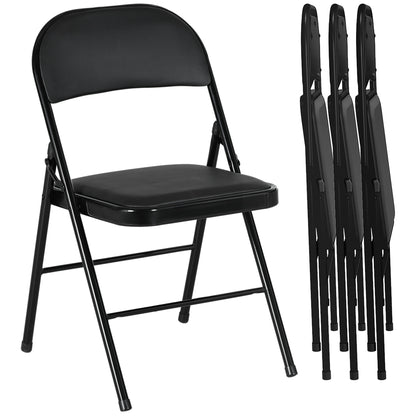 4-Piece Folding Chairs Set, Portable Office Chair with Cushion, Leatherette, Steel Legs, Foldable Chair for Office Reception Waiting Room, Black