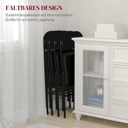 4-Piece Folding Chairs Set, Portable Office Chair with Cushion, Leatherette, Steel Legs, Foldable Chair for Office Reception Waiting Room, Black