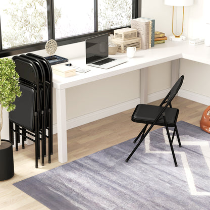 4-Piece Folding Chairs Set, Portable Office Chair with Cushion, Leatherette, Steel Legs, Foldable Chair for Office Reception Waiting Room, Black