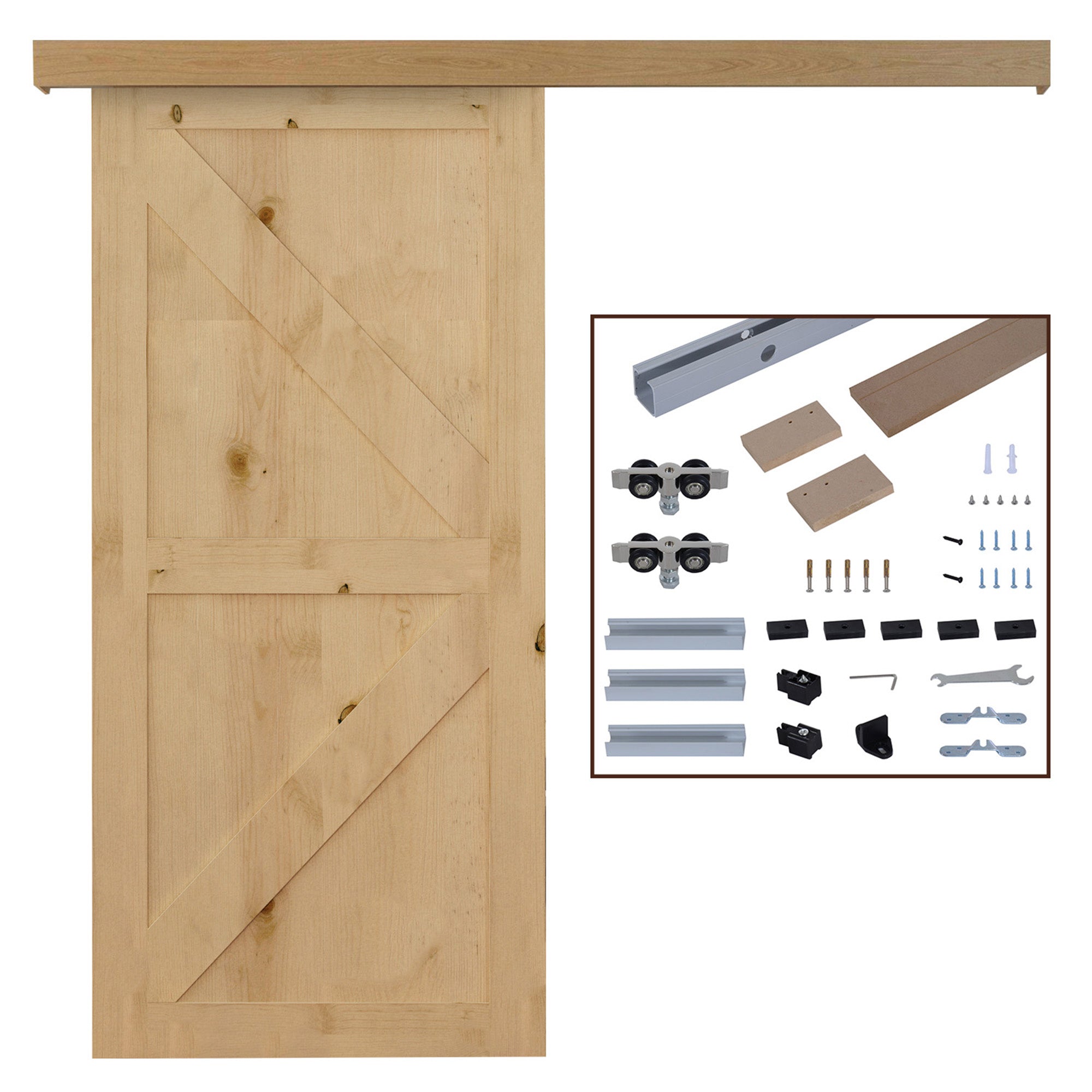 Complete Wooden Sliding Door Kit Hardware Galandage System for Door Thickness 35-45 mm Max Load 75 kg Rail Rollers Screws 200 x 3.05 cm Brown