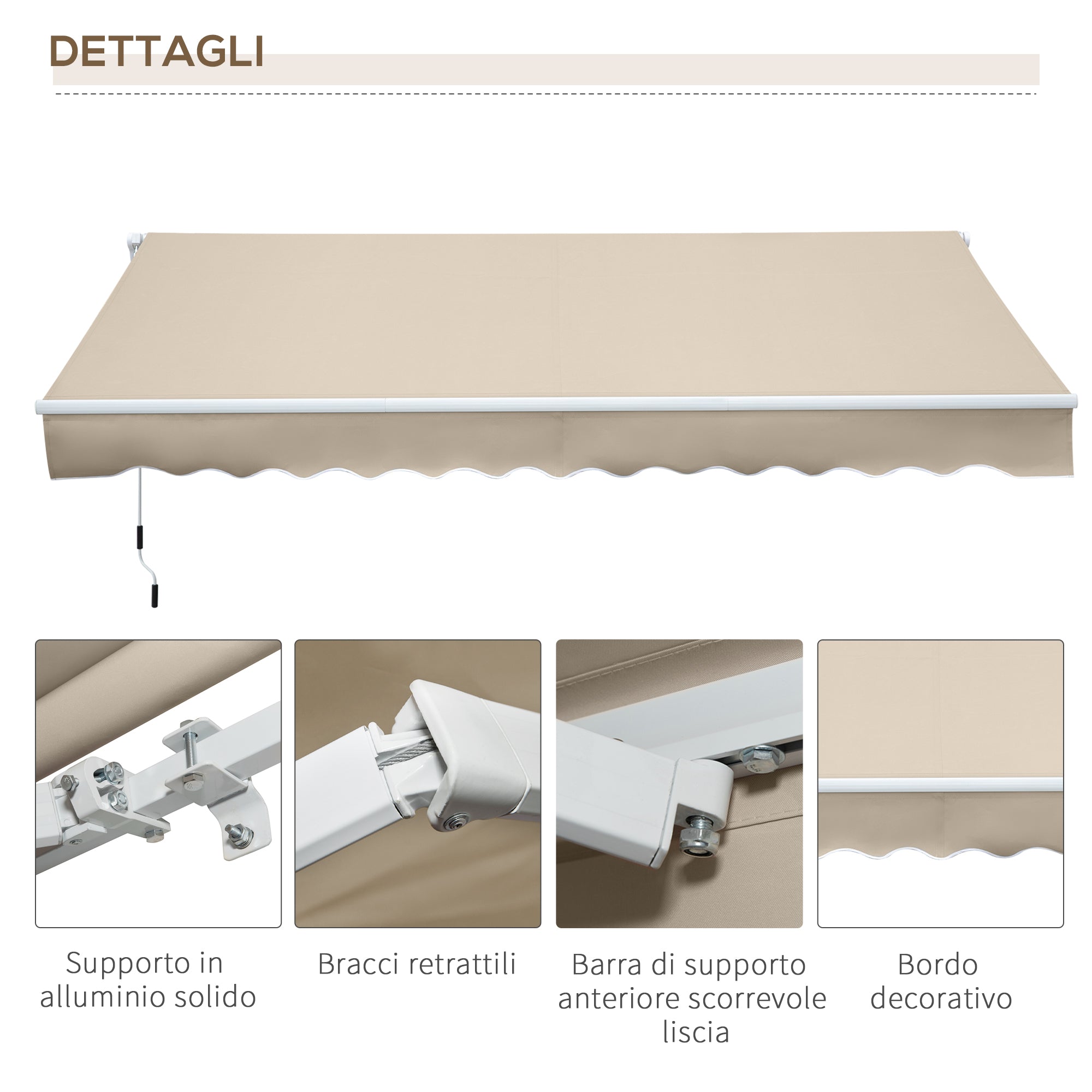 Retractable Outdoor Sunshade Awning 3.6x2.5 m, Retractable Awning with UV Protection Waterproof for Doors and Windows with Crank Opening, Cream