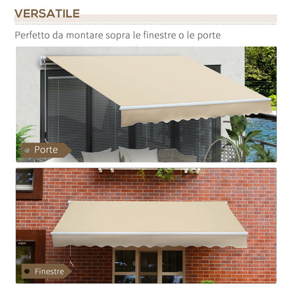 Retractable Outdoor Sunshade Awning 3.6x2.5 m, Retractable Awning with UV Protection Waterproof for Doors and Windows with Crank Opening, Cream