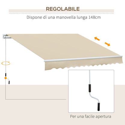 Retractable Outdoor Sunshade Awning 3.6x2.5 m, Retractable Awning with UV Protection Waterproof for Doors and Windows with Crank Opening, Cream