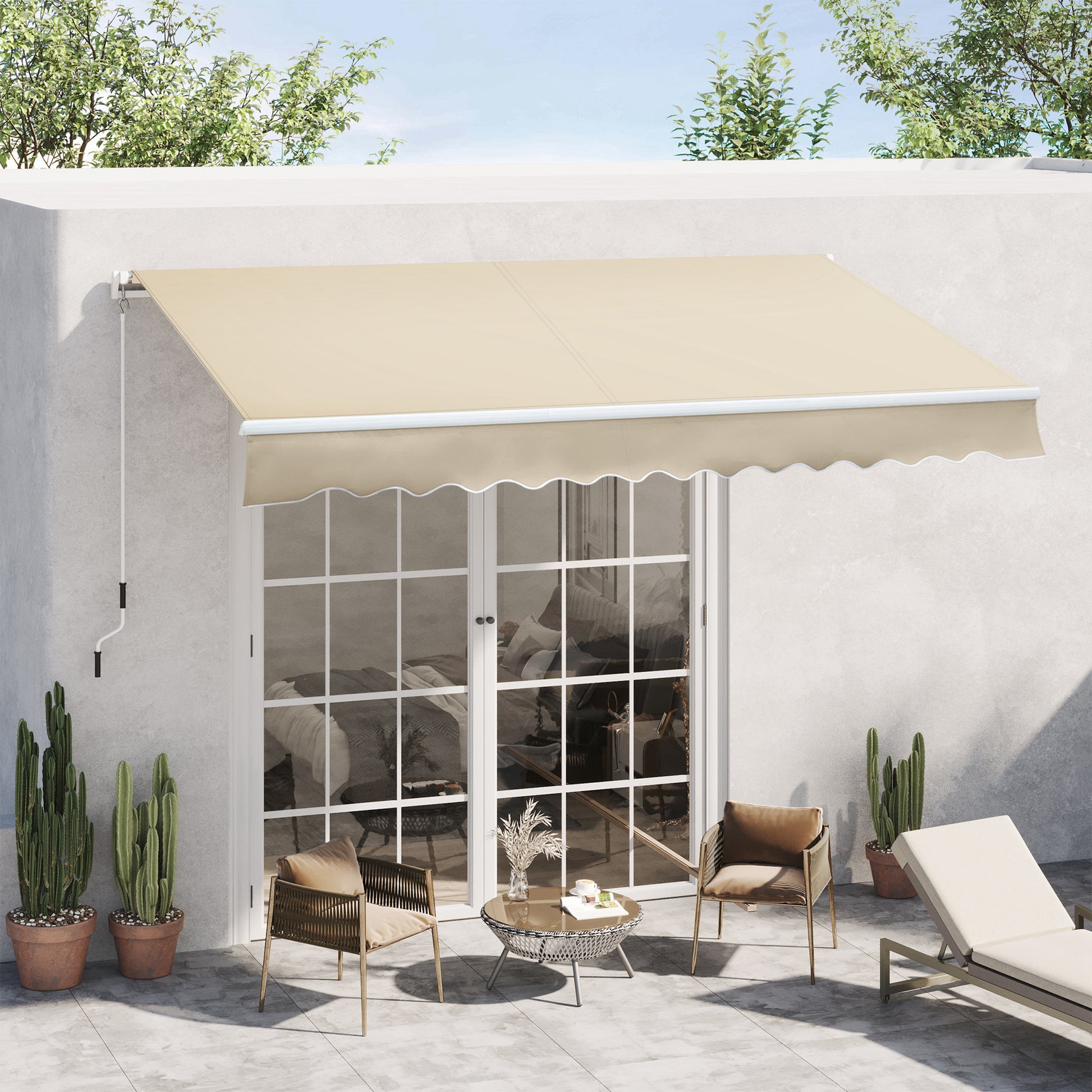 Retractable Outdoor Sunshade Awning 3.6x2.5 m, Retractable Awning with UV Protection Waterproof for Doors and Windows with Crank Opening, Cream