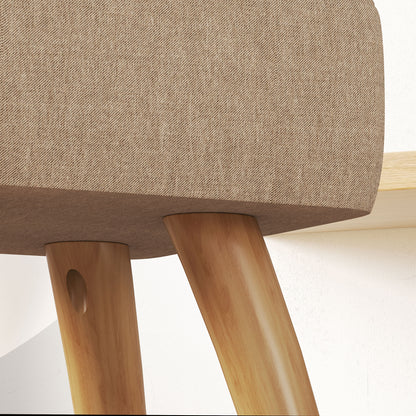 Footstool Stool with Linen Look, Wood Legs, Modern Upholstered Ottoman for Bedroom, Living Room, Brown