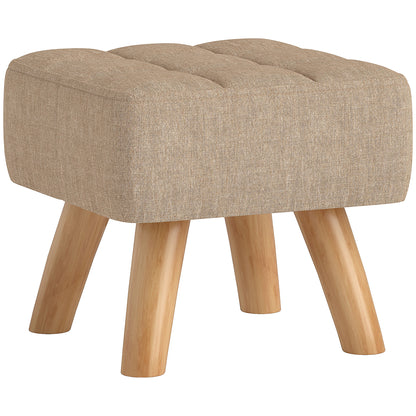 Footstool Stool with Linen Look, Wood Legs, Modern Upholstered Ottoman for Bedroom, Living Room, Brown